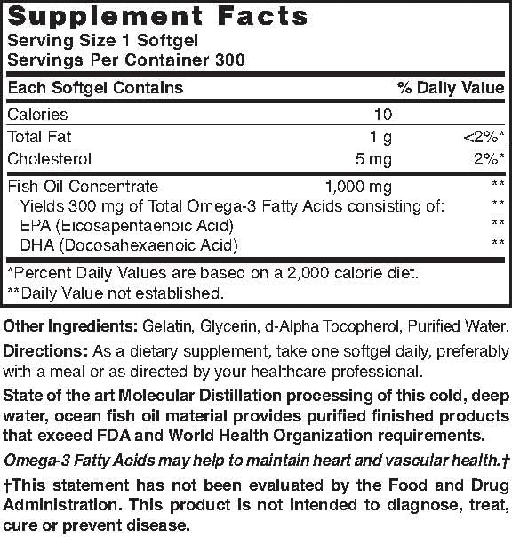 Nature's Blend Omega-3 Fish Oil 1000 mg 300 Softgels