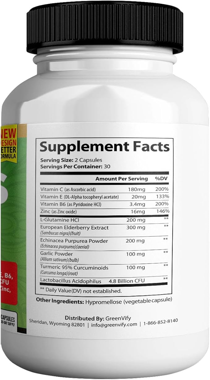 Tonic Greens Max Extra Strength Immune Support Supplement 60 Capsules with Elderberry Turmeric Probiotics (10)