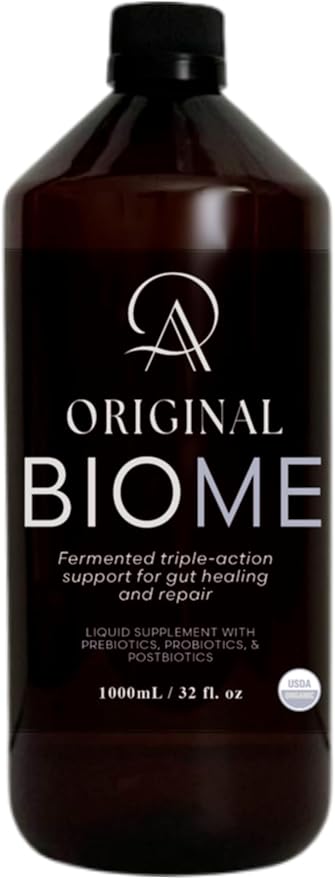 Original Biome Liquid Probiotic Supplement | Certified Organic Tri-Biotic with Prebiotics Probiotics &amp Postbiotics | 10 Probiotic Strains + 10 Fermented Herbs | Slow Fermented | 32 fl oz