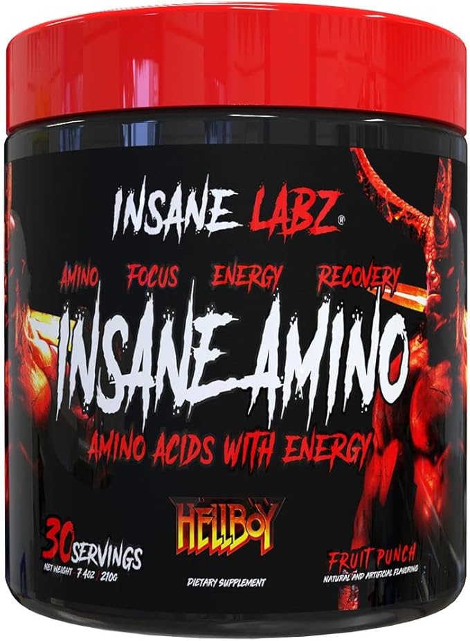 Insane Labz Hellboy Bundle Psychotic Hellboy Pre Workout and Insane Amino BCAA Increase Muscle Mass Strength Focus and Recovery Time Fruit Punch