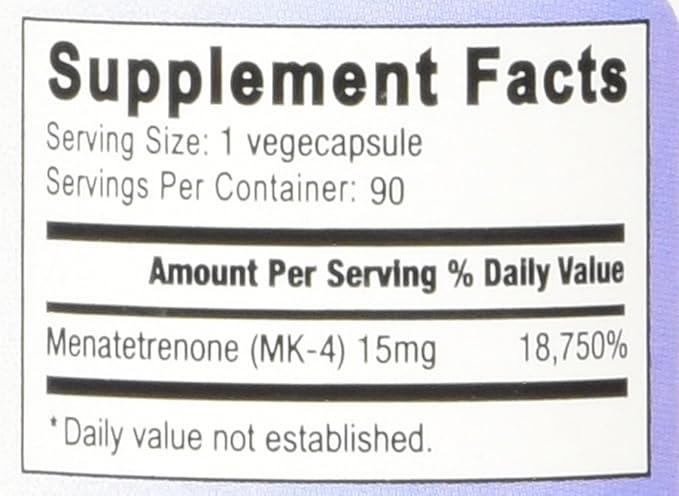 Natural Vitamin K2 MK4 - High-Potency 15000mcg Supports Bone and Arterial Health Soy-Free Vegi-Capsules