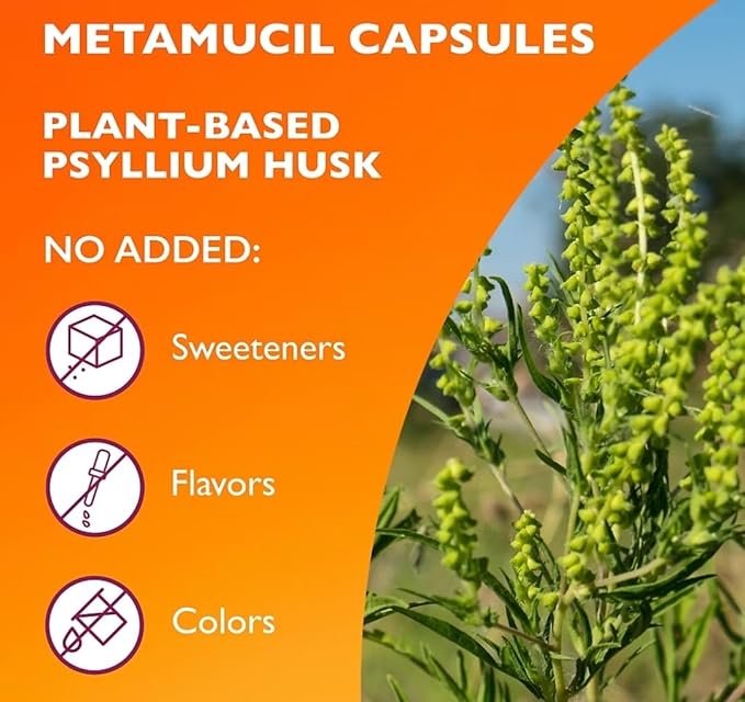 Metamucil 3-in-1 Fiber Capsules Daily Psyllium Husk Fiber Supplement for Digestive Health Plant Based Fiber Supplement 340 Capsules (Pack of 1)