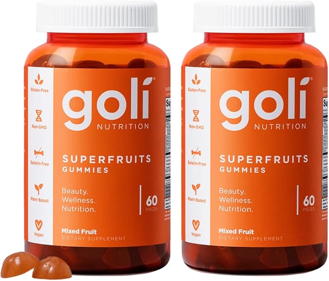 Goli Nutritional Supplement SuperFruits Beauty Gummy Vitamin - 120 Count - Collagen-Promoting Ingredients - Mixed Fruit Vegan Plant-Based Non-GMO Gluten &amp Gelatin Free