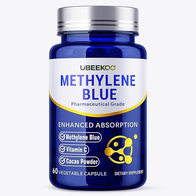 30mg Methylene Blue Capsules Pharmaceutical Grade Methylene Blue Supplement with Vitamin C and Organic Cacao 60 Vegan Capsules
