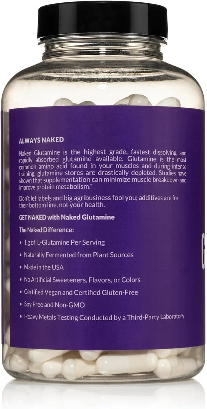 NAKED Pure Micronized Creatine Monohydrate 200 Servings + Pure L-Glutamine 240 Capsules Bundle: Vegan Non-GMO Gluten Free. Minimize Muscle Breakdown &amp Improve Protein Synthesis. Nothing Artifici