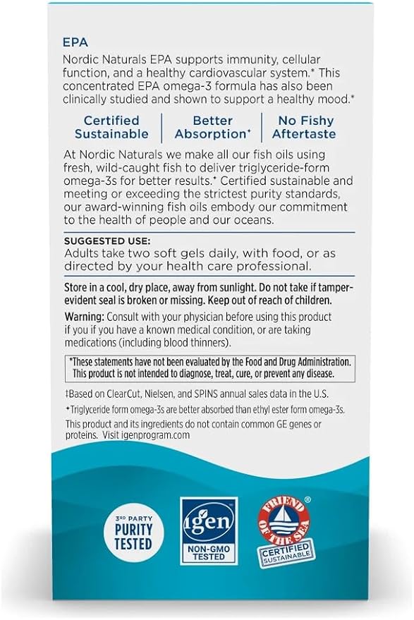 Nordic Naturals EPA Lemon - 60 Soft Gels - 1210 mg Omega-3 - High-Intensity EPA Formula for Positive Mood Heart Health &amp Healthy Immunity - 30 Servings