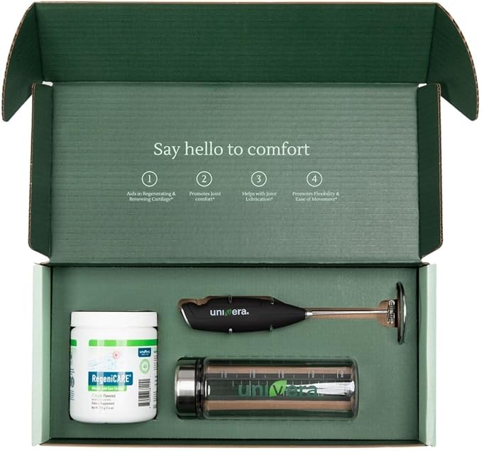Holiday Gift Set Joint Support with Univestin® Glucosamine Chondroitin &amp MSM — Bottle &amp Frother Included Green Apple Flavor 30 Servings
