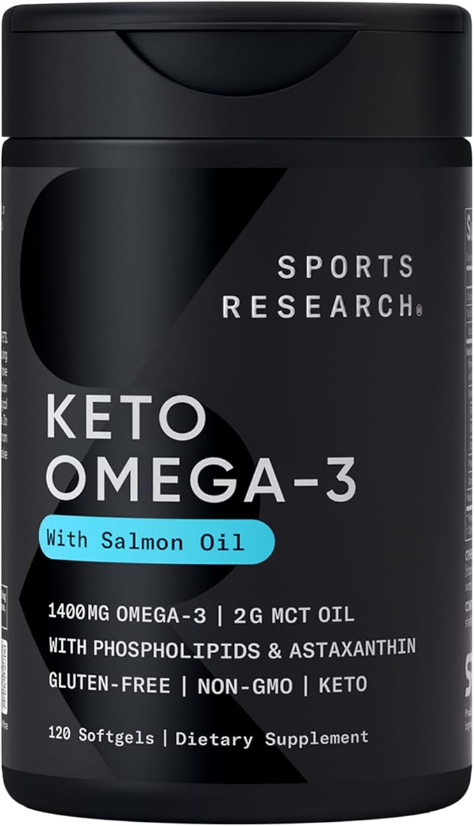 Sports Research Keto Omega Fish Oil with Wild Sockeye Salmon Antarctic Krill Oil Astaxanthin &amp Coconut MCT Oil - 1200mg of EPA &amp DHA per Serving | Keto Certified &amp Non-GMO Verified (120