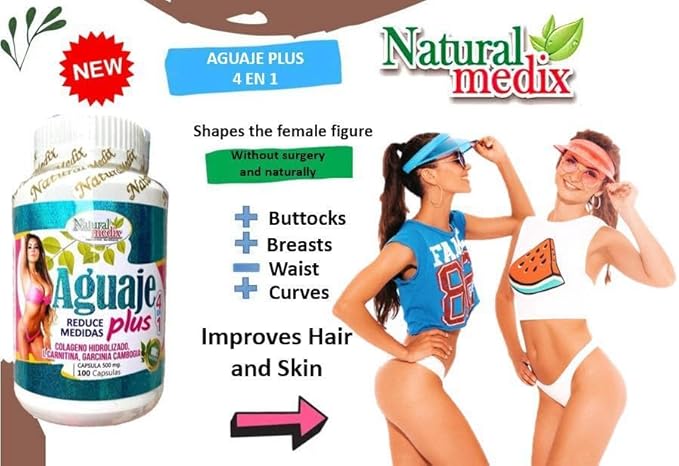 Aguaje Plus 4 in 1- Peruvian Female Health Supplement - Powerful Curves Shape -Natural -100 Capsules -Natural Medix