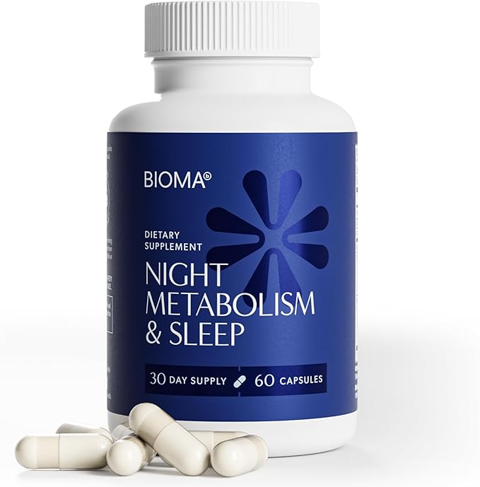BIOMA Night Metabolism &amp Sleep - Supports Digestion Energy Metabolism &amp Restful Sleep with Melatonin Vitamin D Magnesium &amp More - 60 Capsules (30-Day Supply)
