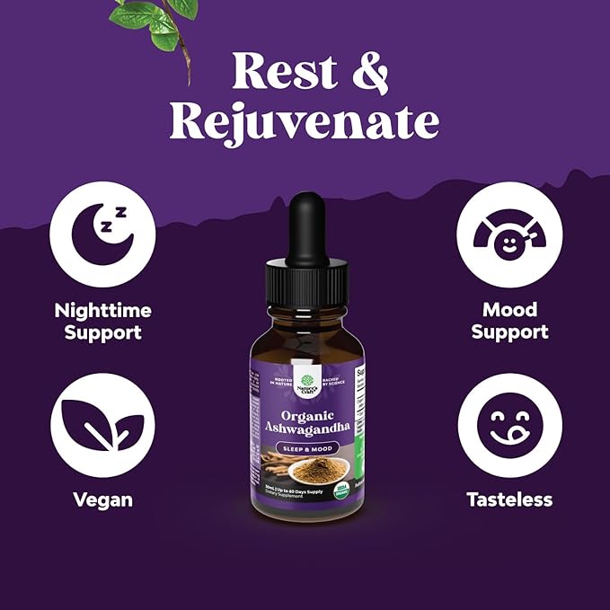 Bundle of USDA Organic Ashwagandha Liquid Drops - Ashwagandha Root Extract for Stress &amp Mood Support and Krill Omega 3 Fish Oil Softgels 500mg - Krill EPA &amp DHA for Heart Health - Burpless Fat
