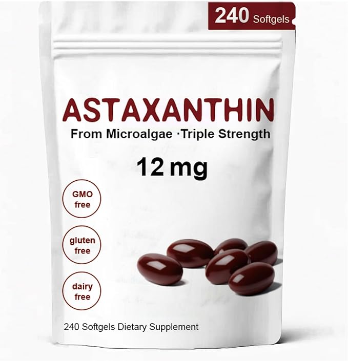 Astaxanthin 12mg Premium Astaxanthin Antioxidant Supplements with Antioxidant Activity Supports Eye Immune Skin Health Internal Circulation-240 Softgels
