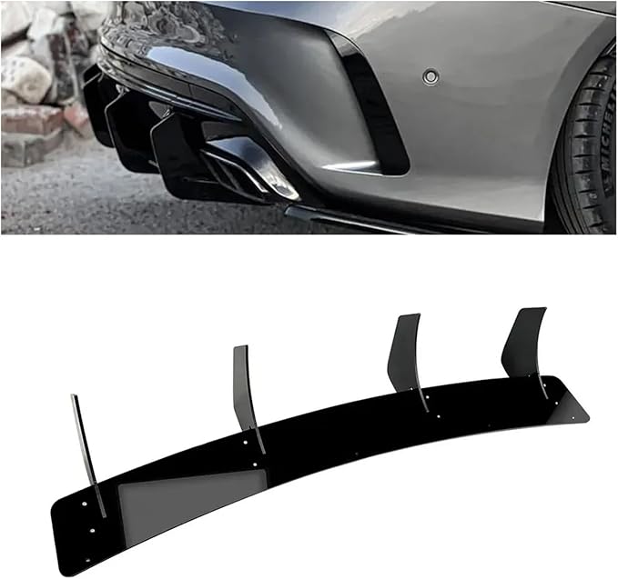Compatible for Benz C117 CLA45 AMG Line 2016-2019 4 Fins Gloss Black Car Rear Bumper Lip Diffuser Rear Side Splitters Spoiler Kit