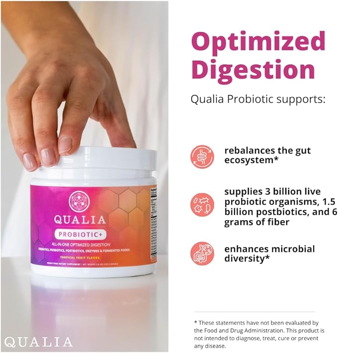 Qualia Probiotic - 28 Science-Backed Spore Probiotics Prebiotics and Postbiotics. Total Gut Support. Soothes Digestive discomfort. Ethically sourced. Promotes Akkermansia Growth. 1 Month Supply