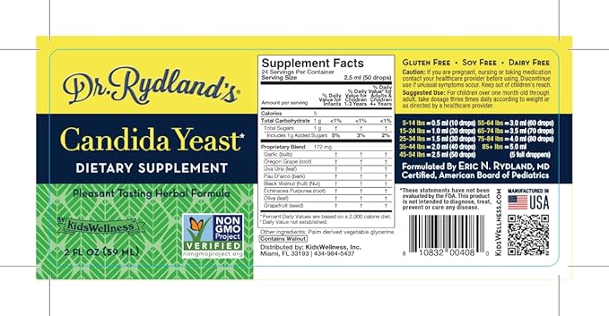 Dr. Rydland's Herbal Supplement | Created by KidsWellness |CandiBiome | Restores Intestinal Balance Related to Digestive Skin Immune Disorders | 2 Ounce Bottle
