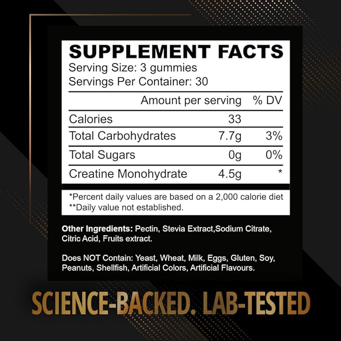 Creatine Monohydrate Gummies 1500 mg – Sweet &amp Sour Lemonade Chewable – Pre-Workout for Strength &amp Muscle Support – Vegan Sugar-Free &amp Halal – for Men &amp Women – 90 Gummies