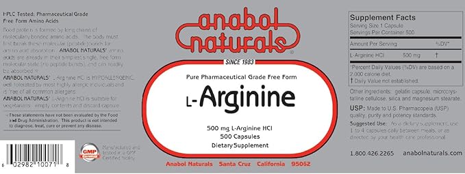 Anabol Naturals L-Arginine 500 mg 2000 Capsules