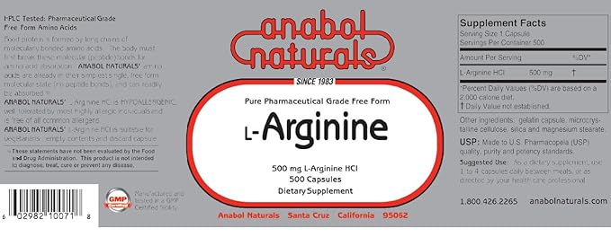 Anabol Naturals L-Arginine 500 mg 500 Capsules