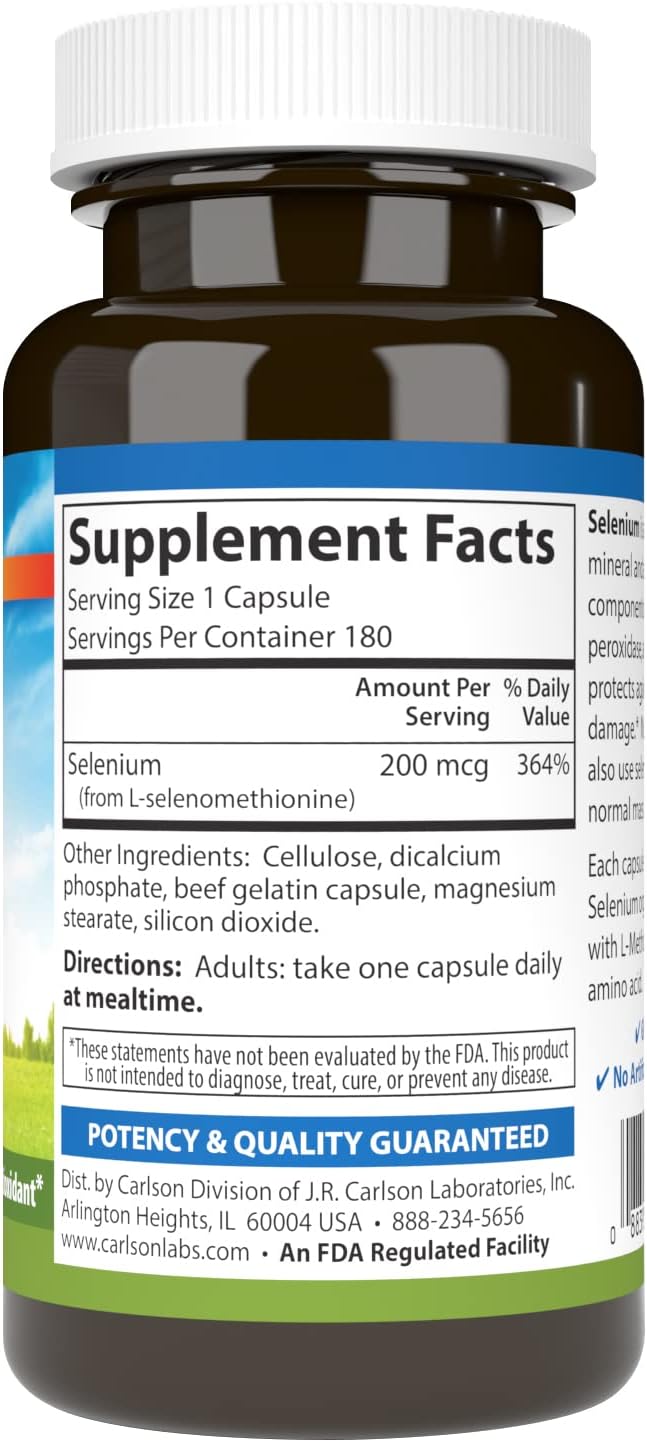 Carlson - Selenium 200 mcg Yeast-Free Prostate Health &amp Immune Support Antioxidant 180 capsules