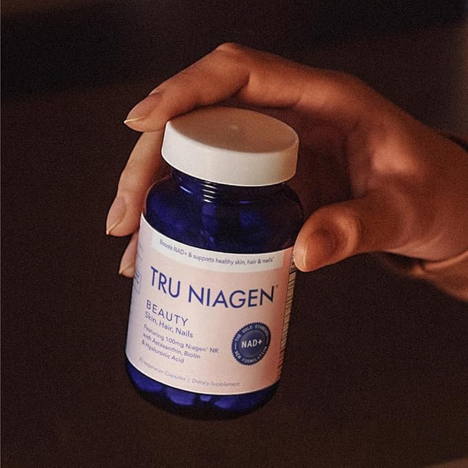 TRU NIAGEN BEAUTY NAD+ for Hair Skin &amp Nails | Contains Niagen® Astaxanthin Hyaluronic Acid Biotin | Supports Skin Elasticity &amp Moisture Retention | Daily Supplements for Men &amp Women |