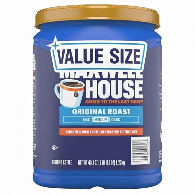 Maxwell's_House Original Roast Medium Ground Coffee 43.1 oz Canister Bulk Pack for Home and Office Use