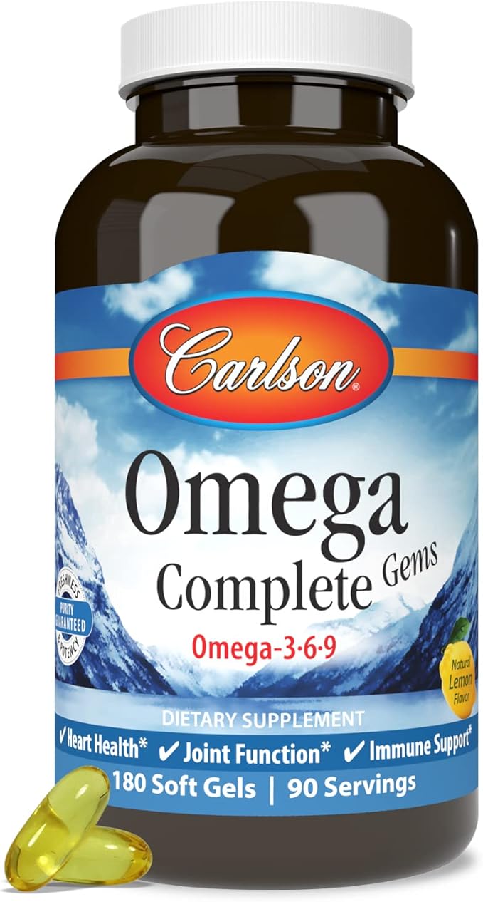 Carlson - Omega Complete Gems Omega-3-6-9 Wild Caught Sustainably Sourced Heart Health Joint Function &amp Immune Support 180 Softgels