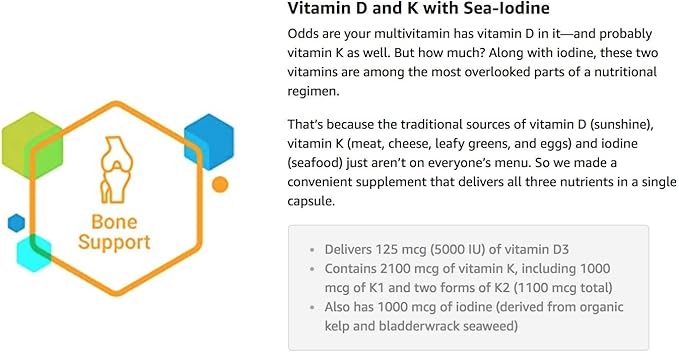 Life Extension Vitamins D and K with Sea-Iodine 90 Capsules