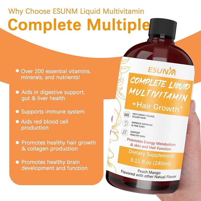 Hair Growth Liquid Multivitamin | Biotin for Hair Growth Supplement | Clinically Tested in Women for Thicker Hair &amp Facial Wrinkle | Skin Care | Ages 18+ | 8.11 Fl Oz