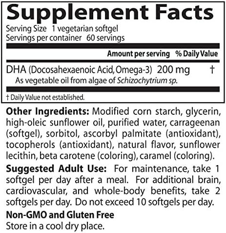 Doctors Best Vegan DHA from Algae - Vegan Plant Based Omega 3 Supplement for Women &amp Men Supports Memory Brain &amp Cardiovascular Health Non-GMO Gluten Free Soy Free - 60 Veggie Softgels