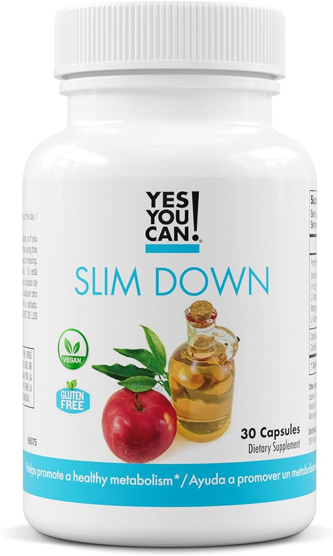 Yes You Can! Slim Down Dietary Supplements - with African Mango L-Carnitine Apple Cider Vinegar Green Tea Extract and Caffeine derived from Guarana Seed Extract 30 Capsules/1 Month Supply