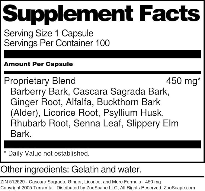 Cascara Sagrada Ginger Licorice and More Formula - 450 mg (100 Capsules ZIN: 512529)