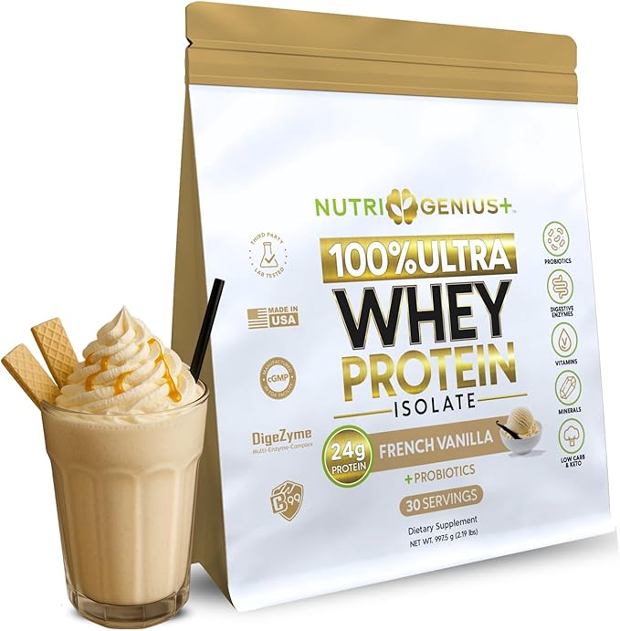 All-in-One Nutrition Whey Protein Isolate with Probiotics Digestive Enzime Vitamins and Minerals Vanilla 30 Servings Gluten Free Keto Friendly No Sugar