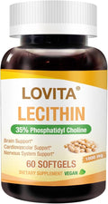 Lovita Lecithin 1000mg per Softgel 35% Phosphatidyl Choline | Lactation Brain &amp Nerve Support | Vegan Non-GMO 60 Softgels