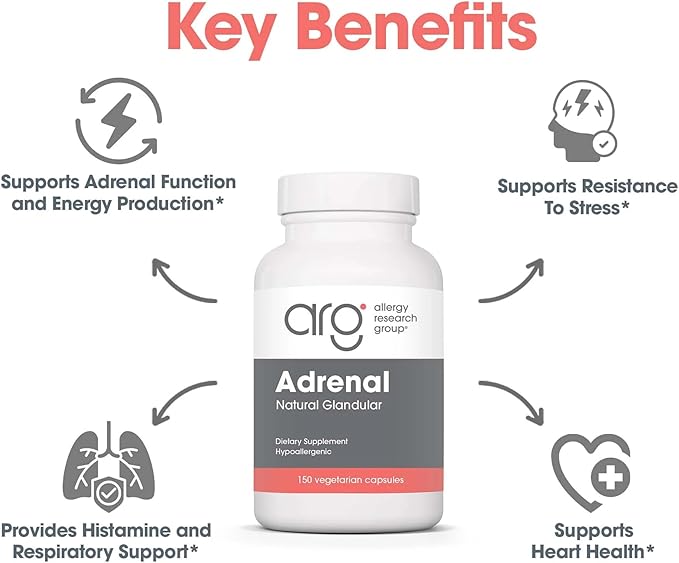 Allergy Research Group ARG Adrenal Cortex - Supports Healthy Stress Response &amp Metabolism - Delivers 150 mg Freeze-Dried Bovine Adrenal Cortex Tissue - 100 Servings - 150 Capsules