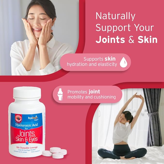Hyalogic Hyaluronic Acid Chewable Lozenge - Chewable Tablets for Skin Care &amp Eyes – Vegan Sugar-Free and Berry Favored Hyaluronic Acid Supplements (60 Count)