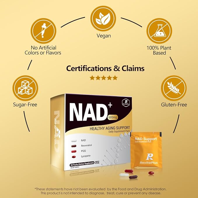 NAD Supplement with Resveratrol PQQCa-AKGNicotinamideGreen Tea Advanced NAD+ Supplement Daily Pack Support Healthy MitochondriaHealthy Aging and Cellular Energy for Women &amp Men 30 Packs