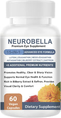 Neurobella Eye Formula 15-in-1 Eye Nutritional Support Capsules - Containing carotenoids (Lutein zeaxanthin etc.)Bilberry Extract and Saffron 60 Capsules
