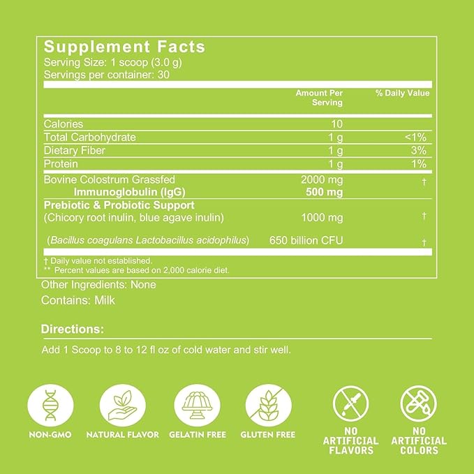 VITINITY Grass Fed Bovine Colostrum Powder for Humans - Natural IgG Colostrum Supplement for Gut Health Immune Support Muscle Recovery &amp Wellness | Pure Colostrum Superfood Unflavored (90 Grams