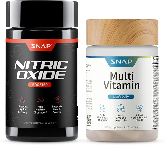 Snap Supplements Nitric Oxide Booster + Men's Daily Multi Vitamin Bundle 90 + 60 Capsules
