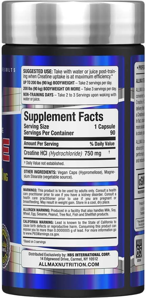ALLMAX Essentials Creatine HCL 750 mg 90 Capsules