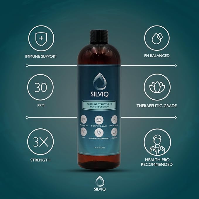 Structured Silver Water 30PPM - ph Balanced Alkaline Structure Silver Liquid Solution Mineral Supplement for Natural Immune Support - Enhanced Wellness &amp Gut Health - 16 Oz (437ml)