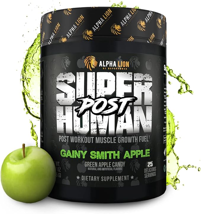Alpha Lion Superhuman Post Workout Recovery Muscle Builder Drink Creatine Powder + More for Lean Muscle Growth Strength &amp Volume Supplement for Women &amp Men (25 Servings Gainy Smith Apple)