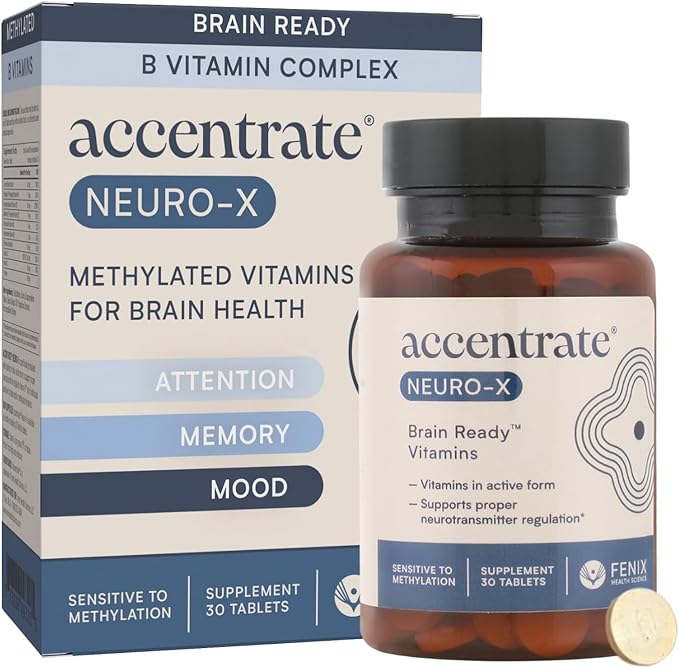 Accentrate Neuro X - Complete Vitamin B Complex | Active Multivitamin w/L-Methylfolate (5-MTHF) Adenosylcobalamin (B12) Pyridoxal-5'-Phosphate (P5P) | Brain Health | MTHFR Supplement | 30 Tablets