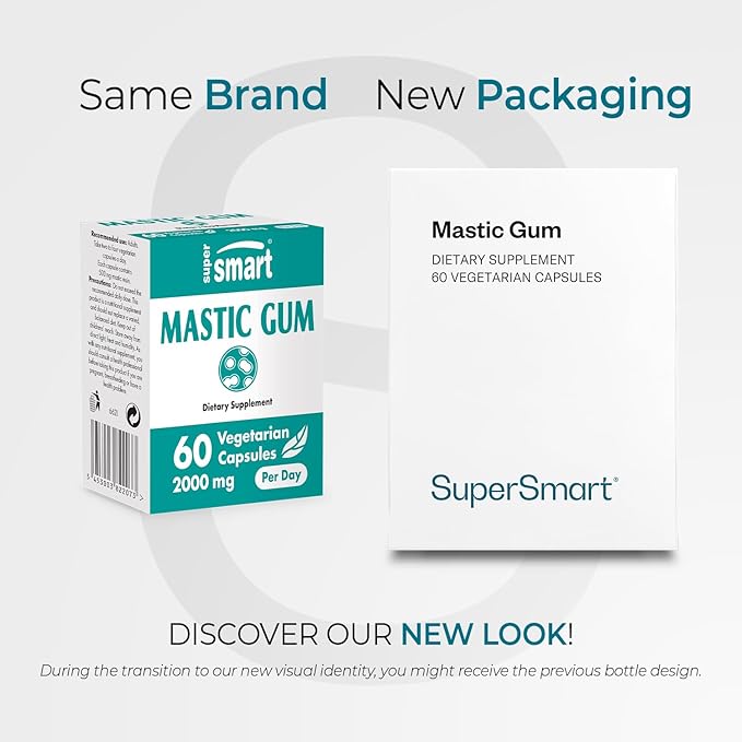 Supersmart Mastic Gum Supplement 2000mg per Day - Natural Mastic Tree Extract for H. Pylori | Non-GMO &amp Gluten Free - 60 Vegetarian Capsules