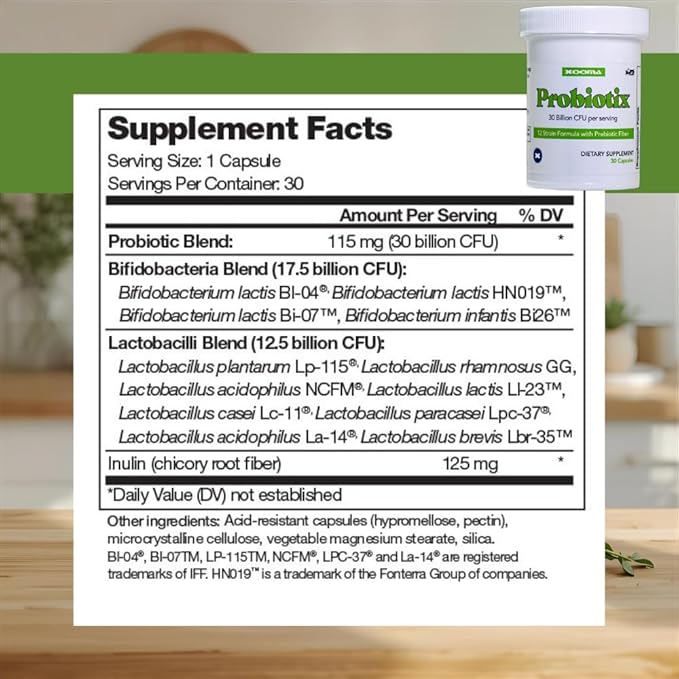 Xooma Probiotix 12-Strain Probiotic + Prebiotic Fiber 30B CFU | No Refrigeration Required | Gut &amp Digestive Health Immune Support Bloating Relief | Gluten Soy &amp Dairy Free – 30 Capsules