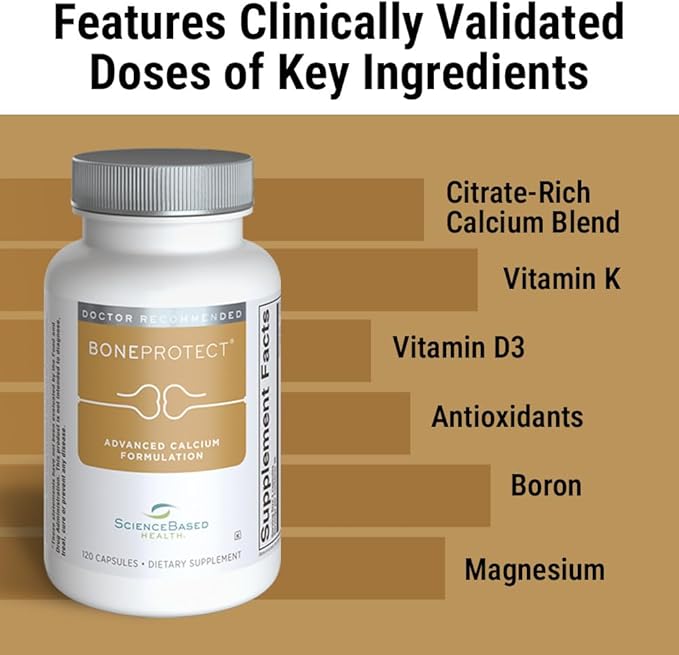 ScienceBased Health BoneProtect – Advanced Bone Health Supplement with Calcium Citrate Vitamin D3 K2 (MK‑7) Magnesium and Antioxidants – Supports Bone Density Heart and Colon Health – 120 Capsules