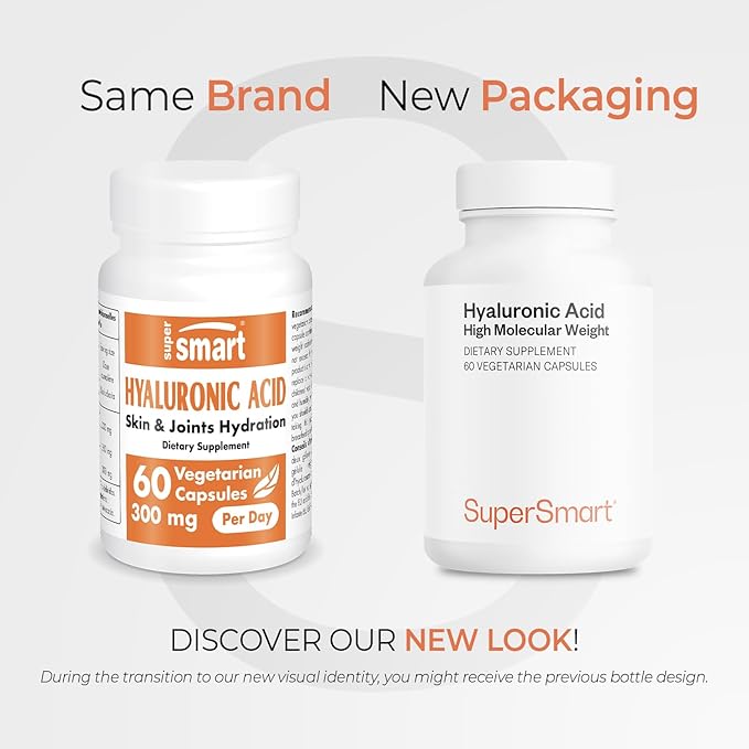 Supersmart Hyaluronic Acid Supplement 300mg per Day (Sodium Hyaluronate) - High Molecular Weight 1.2 Million Daltons | Non-GMO &amp Gluten Free - 60 Vegetarian Capsules