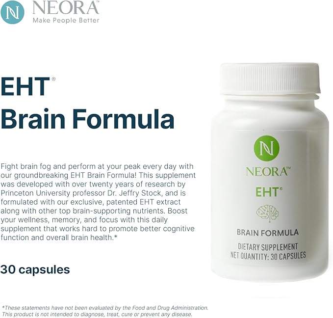 NEORA EHT - Brain Formula with EHT Extract B6 B12 D Alpha Lipoic Acid Huperzine-A for Memory Focus Cognitive Health - 30 Capsules