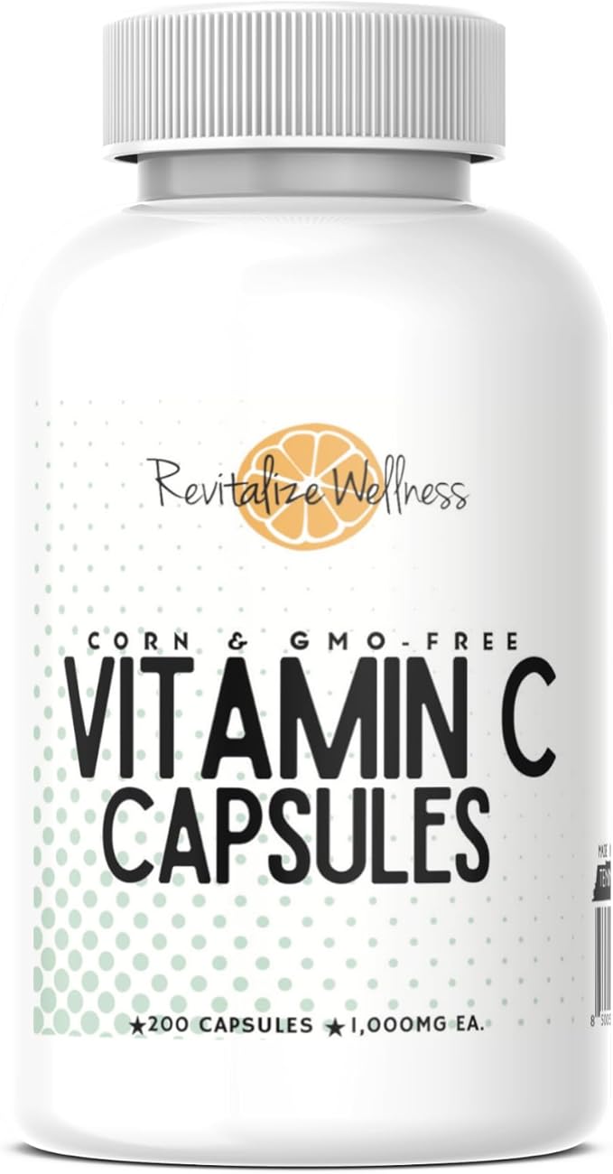 Vitamin C Capsules | Pure Corn &amp GMO-Free | 1000 mg Vitamin C Per Capsule | 200 Capsules