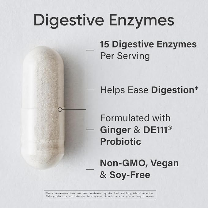 Sports Research Digestive Enzymes with Probiotics &amp Ginger - Plant Based for Dairy Protein Sugar &amp Carbs - Non-GMO Verified &amp Vegan Friendly (90 Veggie Capsules)